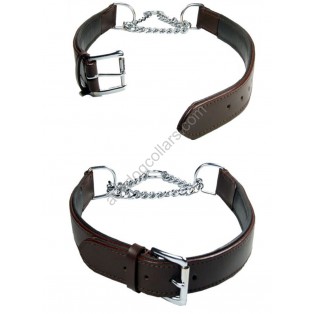 Dark brown Adjustable PADDED Half check Leather Dog Collar small width 1"(2.5cm)